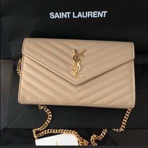 New Nude YSL Chevron Monogram Chain Wallet (WOC)